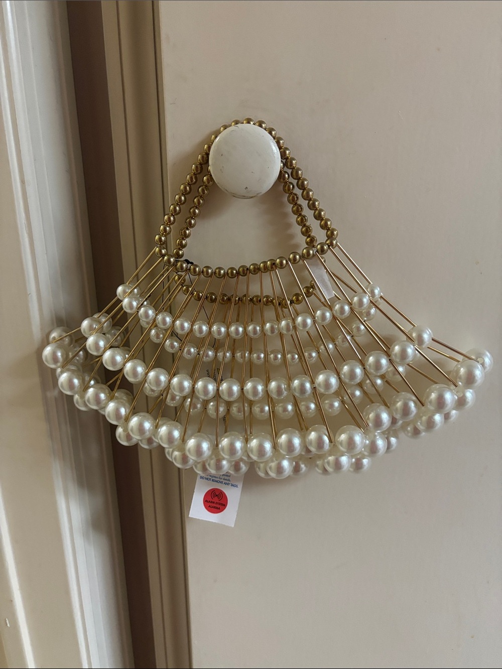 Pearl Beaded Fan Handbag in Gold and White